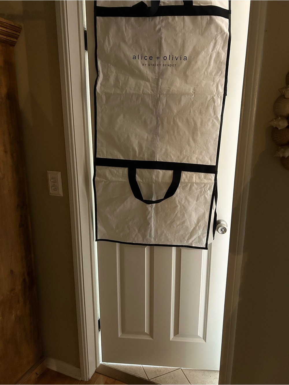 alice + olivia White Hanging Garment Bag with Black Trim
